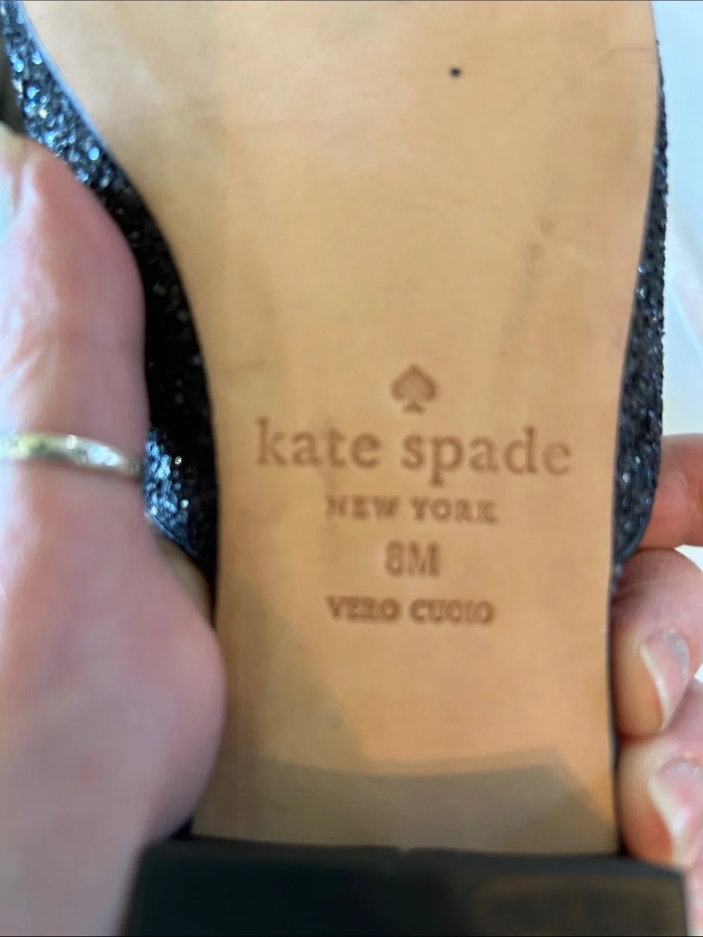 KATE SPADE NEW YORK GOWAN LEATHER MULES IN BLACK GLITTER SIZE 8